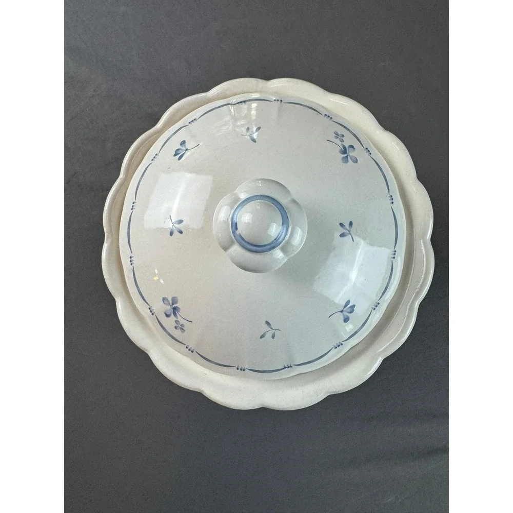 Vintage Japan Blue Floral Cookie Jar Lid Pottery Ceramic - 8.5
